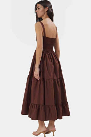 Rahat ve Şık Maxi Elbise Terrycotton Kare Yaka Astarlı Yaz Trend Tasarım Özenle Seçilmiş