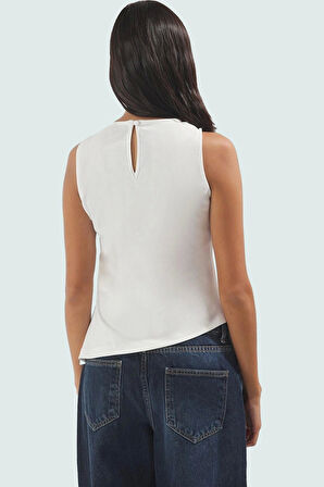 Şık ve Nefes Alabilir Dokuma Bluz Asimetrik Kesim Bisiklet Yaka Yazlık Rahat