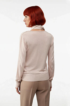 Kadın Düz Desen Şal Yaka Regular Kalıp Triko Kazak İlkbahar Sonbahar Gündüz Gece Şıklığı Kaliteli