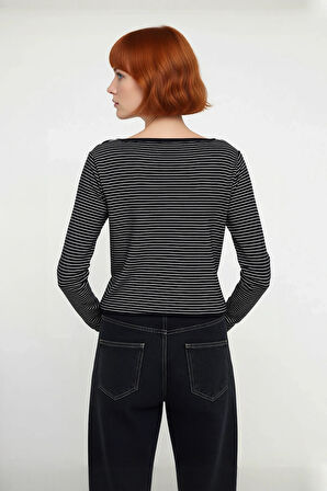 Kadın Cool Comfort Basic Çizgili Regular Kalıp Uzun Kol Triko Crop Hırka Günlük Stili Kaliteli