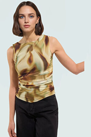 Astarlı Büzgü Detaylı Polyester Örme Bluz Günlük Şıklık Zarifane Tasarım Seçkin Malzeme