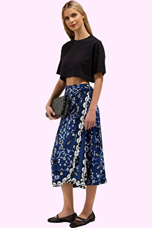 Kadın Kruvaze Kapamalı Midi Etek Viskoz Yazlık Casual Tarz Günlük Kullanım Kaliteli Malzeme