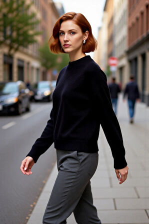 Kadın Modern Oversize Triko Kazak Bisiklet Yaka Düşük Kol Rahat Ve Şık Görünüm Sağlar Kaliteli