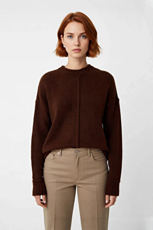 Kadın Soğuk Havaların Kurtarıcısı Oversize Kalın Düz Desen Triko Kazak Düşük Kol Gri Kaliteli