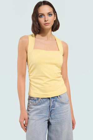 Kadın Yazlık Kolsuz Bluz Pamuklu Rahat Kare Yaka Premium Kalite Modern Stil