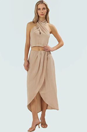 Rahat Yazlık Bluz Etek Takım Polyester Pamuk Dokuma Uzun Ömürlü Şık Görünüm Modern Stil