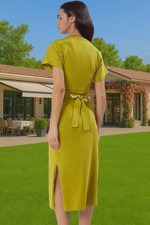 Yazlık Kadın Pamuk Midi Elbise Bodycon Kalıp Bağcıklı Tasarım Modern Stil Profesyonel Görünüm