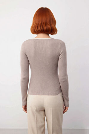 Kadın Bisiklet Yaka İç İçe Görünümlü Fitted Triko Bluz Uzun Kollu Gündelik Şıklık İçin İdeal Seçim