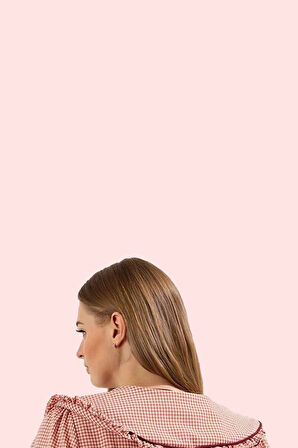 Kadın Günlük Kombinler İçin; Ekose Bebe Yaka Uzun Kollu Gömlek Hafta Sonu Kaliteli Malzeme