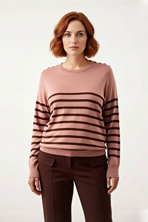 Kadın Bisiklet Yaka Çizgili Triko Kazak Standart Kol Rahat Kalıp Günlük Sonbahar Kış Şıklığı