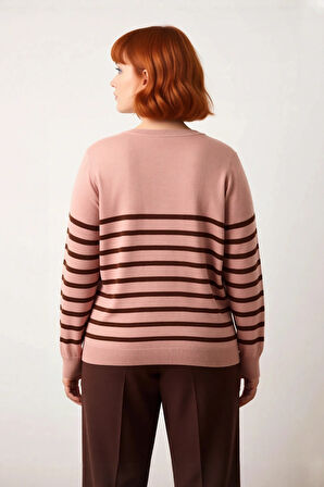 Kadın Bisiklet Yaka Çizgili Triko Kazak Standart Kol Rahat Kalıp Günlük Sonbahar Kış Şıklığı