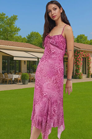 Midi Boy A Kesim Çiçek Desenli Polyester Elastan Elbise Profesyonel Görünüm Seçkin Malzeme