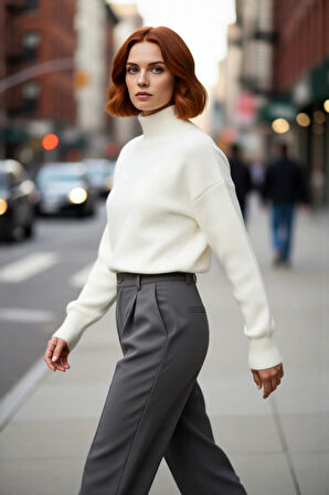 Kadın Düz Dokulu Oversize Triko Kazak Soğuk Günlerde Sıcaklık ve Rahatlığı Bir Arada Sunar