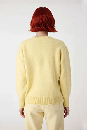 Kadın Casual Günlük Bisiklet Yaka Oversize Düşük Kol Triko Kazak Rahat Ve Şık Bir Parça Kaliteli