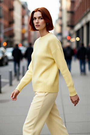 Kadın Casual Günlük Bisiklet Yaka Oversize Düşük Kol Triko Kazak Rahat Ve Şık Bir Parça Kaliteli