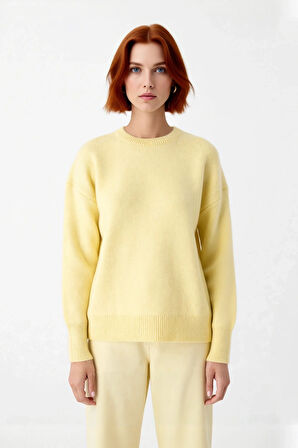 Kadın Casual Günlük Bisiklet Yaka Oversize Düşük Kol Triko Kazak Rahat Ve Şık Bir Parça Kaliteli