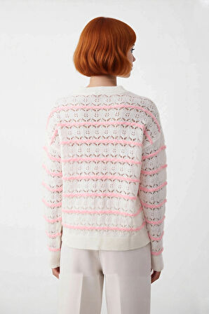 Kadın Günlük Kullanım Oversize Bisiklet Yaka Ajurlu Triko Kazak Rahat Düşük Kol Tasarımı Kaliteli