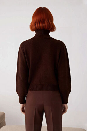 Kadın Standart Kol Regular Kalıp Orta Kalınlık Dik Yaka Fermuarlı Triko Kazak Kış Kombinleri