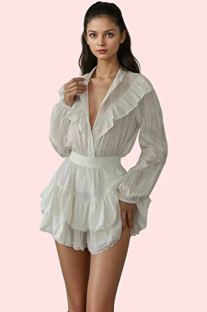 Kadın Basic Yoryo Şifon Crop Gömlek Pamuk Uzun Kollu Günlük Hafta Sonu Yaz Aylarının Vazgeçilmezi