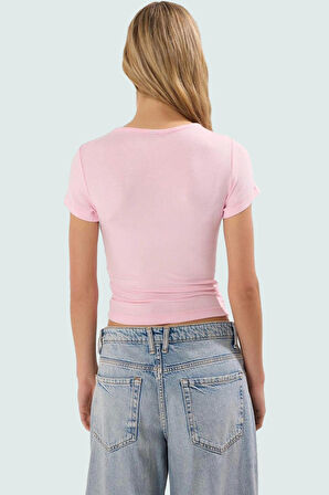 Fitted Crop Bluz Viskoz Ribana Kumaş Bisiklet Yaka Yazlık Özenle Seçilmiş Seçkin Malzeme