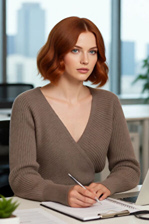 Kadın Casual V Yaka Kruvaze Triko Kazak Regular Kalıp Tek Plaka Dokuma Rahat Kışlık Seçim Kaliteli