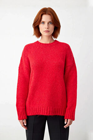 Kadın Casual Şık Oversize Kalın Triko Kazak Bisiklet Yaka Rahat Uzun Boy Soğuk Havalar Kaliteli