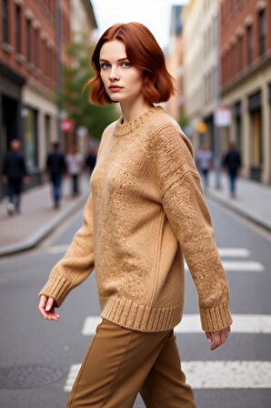 Kadın Casual Şık Oversize Kalın Triko Kazak Bisiklet Yaka Rahat Uzun Boy Soğuk Havalar Kaliteli