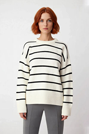 Kadın Düşük Kol Oversize Triko Kazak Bisiklet Yaka Yumuşak Dokulu Basic Kış Kombinleri İçin İdeal