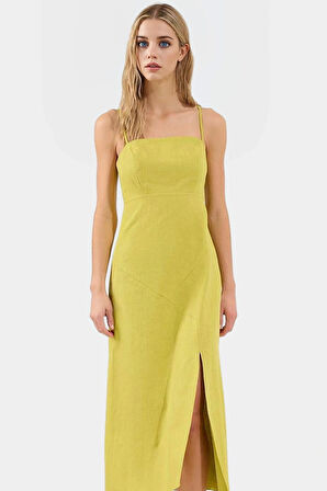 Dokuma Pamuk Keten Maxi Elbise A line Kesim Kolsuz Modern Stil Rahat Kullanım