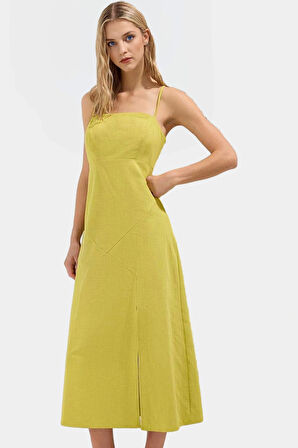 Dokuma Pamuk Keten Maxi Elbise A line Kesim Kolsuz Modern Stil Rahat Kullanım