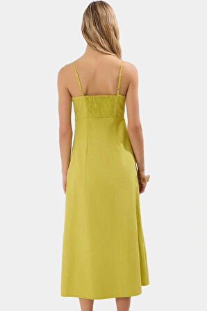 Dokuma Pamuk Keten Maxi Elbise A line Kesim Kolsuz Modern Stil Rahat Kullanım