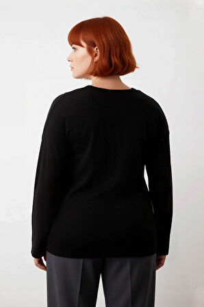 Kadın Casual Regular Kalıp Akrilik Triko İkili Bluz Kazak Takımı Düz Desen Uzun Kol Konforu