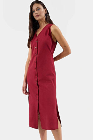Şık Gömlek Elbise Pamuk Keten Karışımı Midi Boy Kaliteli İşçilik Dayanıklı Malzeme