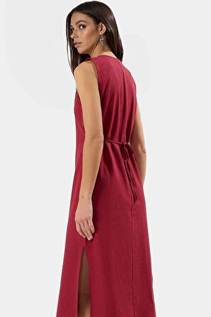 Şık Gömlek Elbise Pamuk Keten Karışımı Midi Boy Kaliteli İşçilik Dayanıklı Malzeme