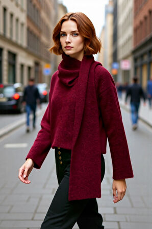 Kadın Rahat Şal Yaka Düşük Kol Kalın Triko Kazak Gri Kış Sezonu Crop Boy Günlük Kullanım Kaliteli