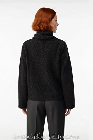 Kadın Rahat Şal Yaka Düşük Kol Kalın Triko Kazak Gri Kış Sezonu Crop Boy Günlük Kullanım Kaliteli