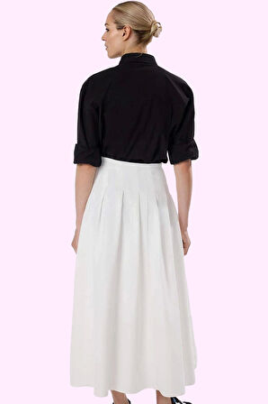 Kadın Astarlı Maxi Etek Düz Desen Pile Detaylı Finike Dokuma Yaz Günlük Kullanım Hafta Sonu