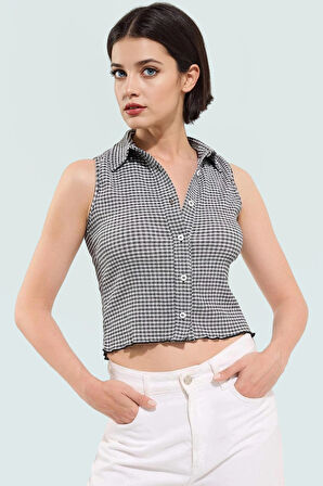 Ekose Gömlek Yaka Örme Bluz Rahat Günlük Tasarım Modern Stil Seçkin Malzeme Trend