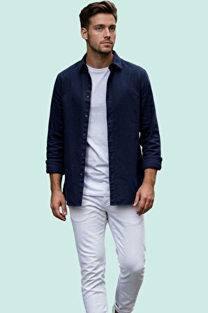 Pamuk Erkek Gömlek Keten Karışımlı Dokuma Regular Fit Uzun Kollu Yaz Aylarının Vazgeçilmezi