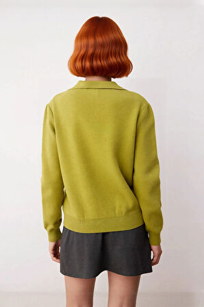 Kadın Baklava Desenli Polo Yaka Triko Kazak Kış ve Sonbahar Şıklığınıza Klasik Bir Dokunuş