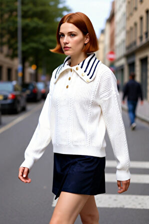 Kadın Saç Örgülü Geniş Kalıp Düşük Kol Devrik Yaka Triko Kazak Kışlık Şıklık ve Günlük Rahatlık İçin