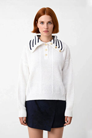 Kadın Saç Örgülü Geniş Kalıp Düşük Kol Devrik Yaka Triko Kazak Kışlık Şıklık ve Günlük Rahatlık İçin