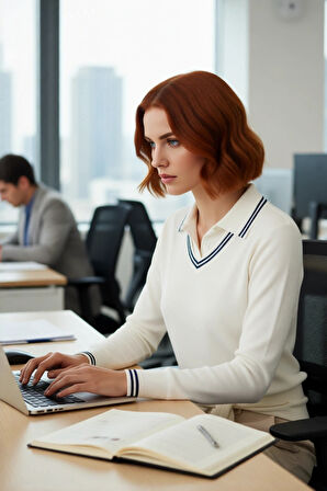 Kadın Triko Kazak İnce Yapılı Regular Kesim Polo Yaka Standart Kollu Şık ve Modern Tasarım