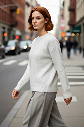 Kadın Regular Kalıp Uzun Kol Triko Kazak Bisiklet Yaka Kış Sezonu İçin Günlük Şıklık Kaliteli