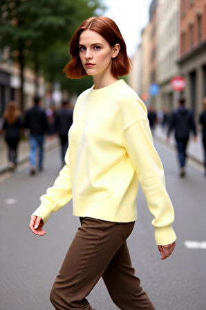 Kadın Regular Kalıp Uzun Kol Triko Kazak Bisiklet Yaka Kış Sezonu İçin Günlük Şıklık Kaliteli