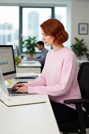 Kadın Rahat Kalıp Saç Örgü Detaylı Bisiklet Yaka Triko Kazak Soğuk Havalar İçin Şık Ve Konforlu