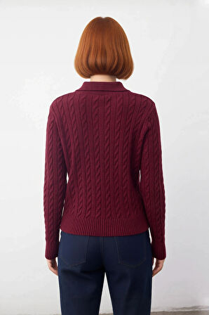 Şık Tasarım Kadın Regular Kalıp Saç Örgülü Polo Yaka Triko Kazak Günlük Giyim İçin İdeal Kaliteli