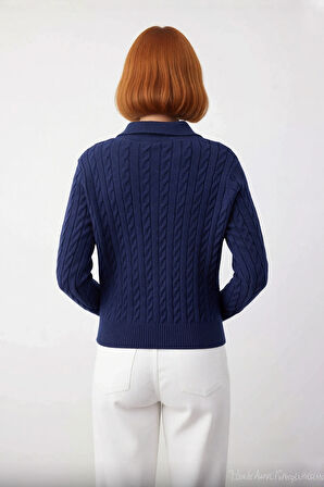 Şık Tasarım Kadın Regular Kalıp Saç Örgülü Polo Yaka Triko Kazak Günlük Giyim İçin İdeal Kaliteli