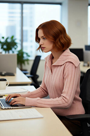 Soğuk Havalar İçin Lacivert Kadın Regular Kalıp Düşük Kol Crop Devrik Yaka Triko Kazak. Kaliteli