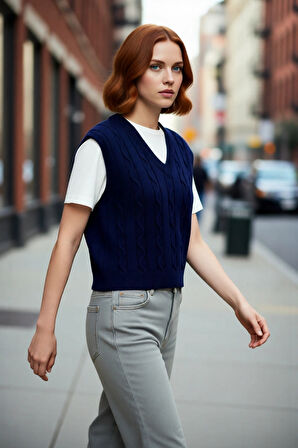 Genç Kızlar İçin Regular Kalıp V Yaka Saç Örgü Triko Crop Süveter İlkbahar Sonbahar Trendi